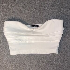 Zara Elegant White Strapless Crop Top